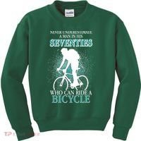 Never Underestimate A Man In His Seventies Who Can Ride A Bicycle Kids Sweatshirt thumb 0