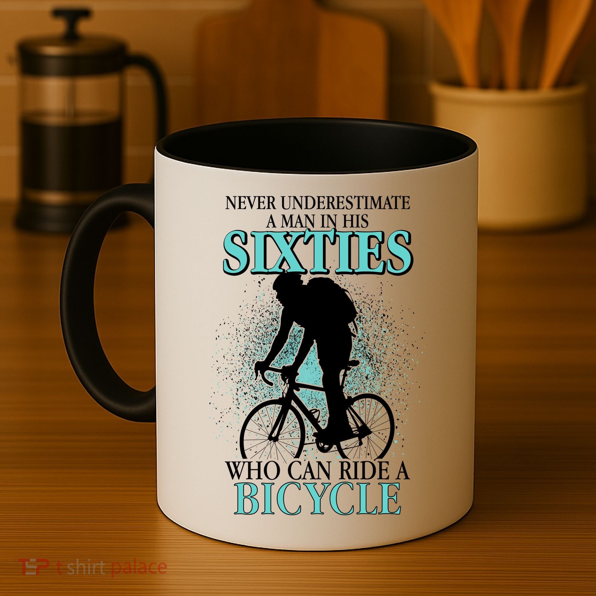 Never Underestimate A Man In His Sixties Who Can Ride A Bicycle Coffee Mug