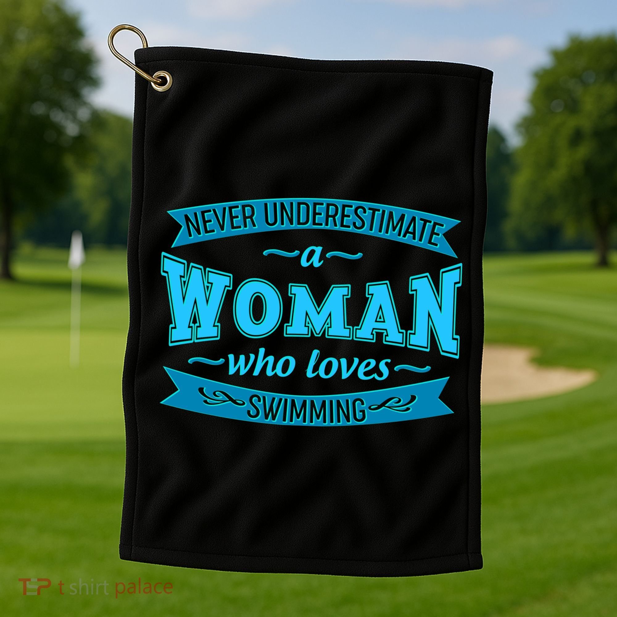 Never Underestimate A Woman Who Loves Swimming Golf Towel