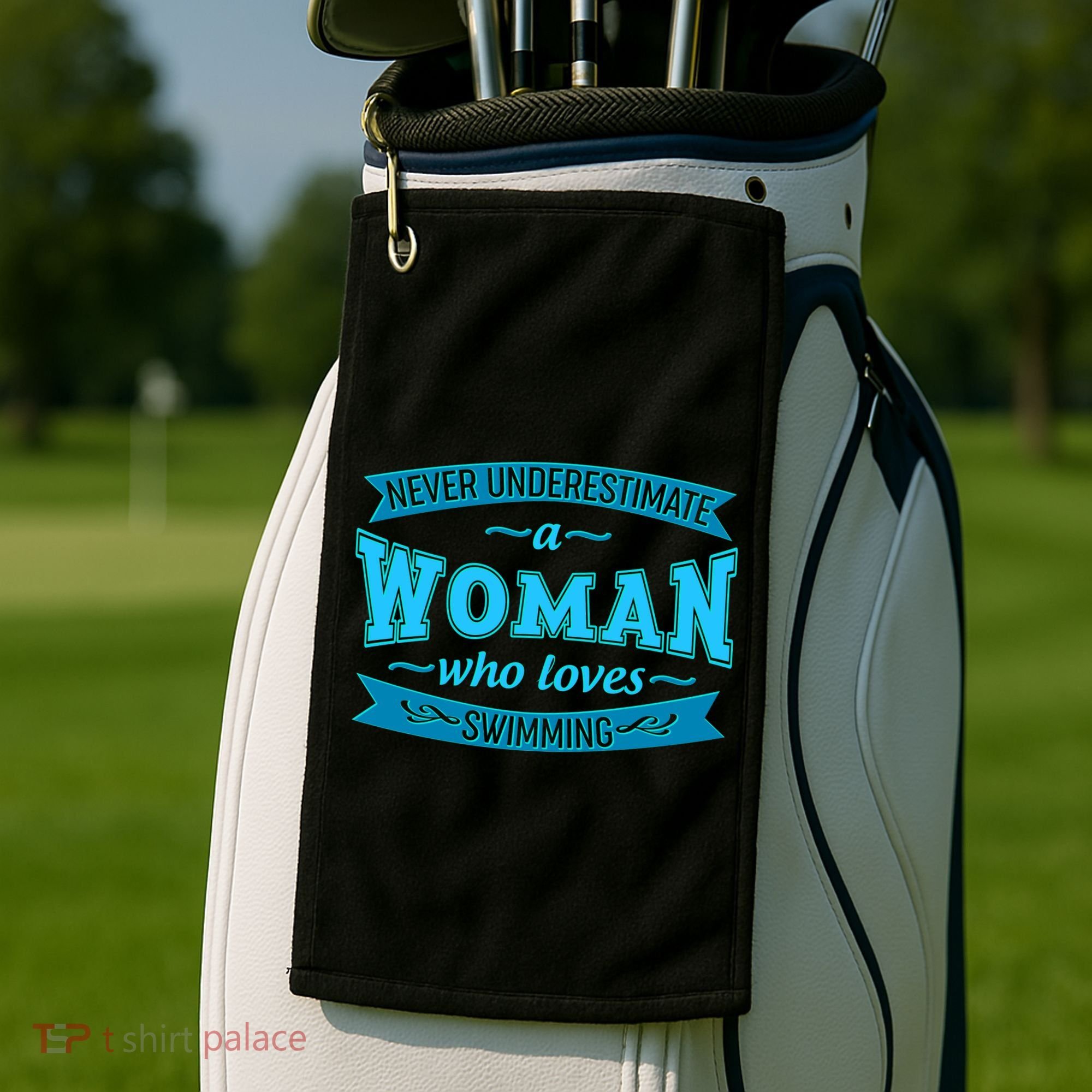 Never Underestimate A Woman Who Loves Swimming Golf Towel