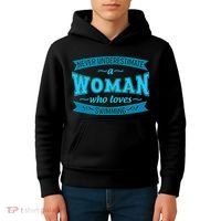 Never Underestimate A Woman Who Loves Swimming Kids Hoodie thumb 4