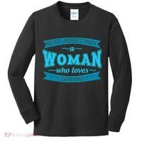 Never Underestimate A Woman Who Loves Swimming Kids Long Sleeve Shirt thumb 0