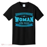 Never Underestimate A Woman Who Loves Swimming Kids T-Shirt thumb 0