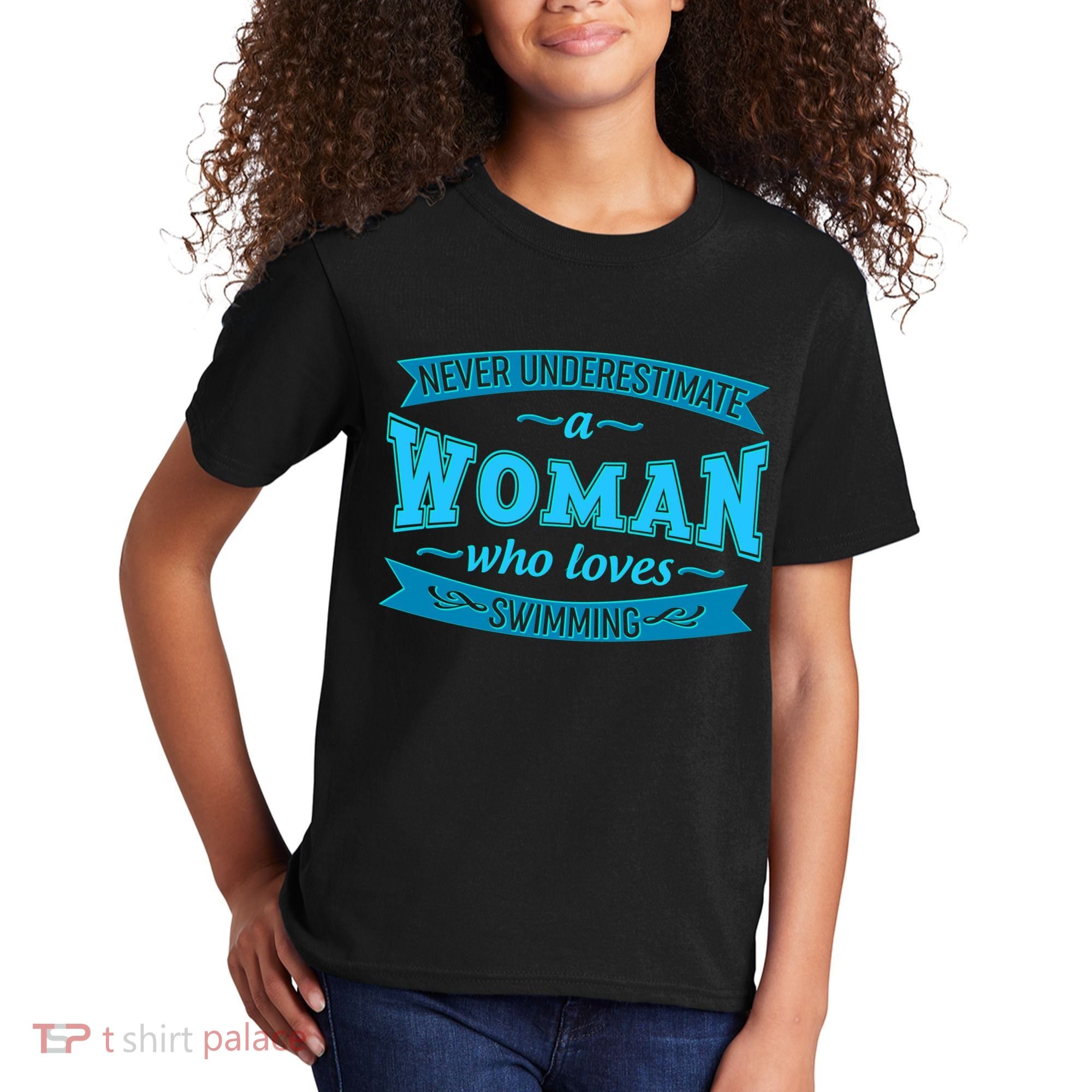 Never Underestimate A Woman Who Loves Swimming Kids T-Shirt