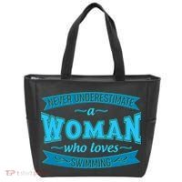 Never Underestimate A Woman Who Loves Swimming Tote Bag thumb 0