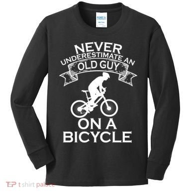 Never Underestimate An Old Guy On A Bike Kids Long Sleeve Shirt