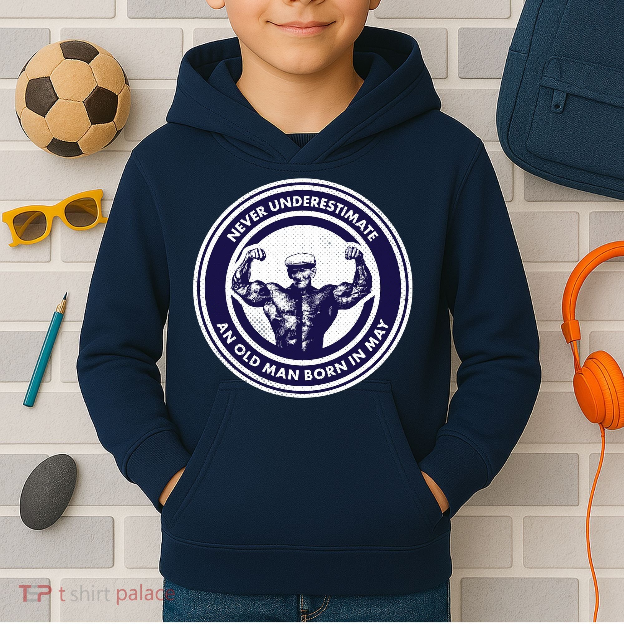 Never Underestimate An Old Man Born In May Kids Hoodie