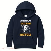 Never Underestimate An Old Man With A Bicycle Kids Hoodie thumb 0