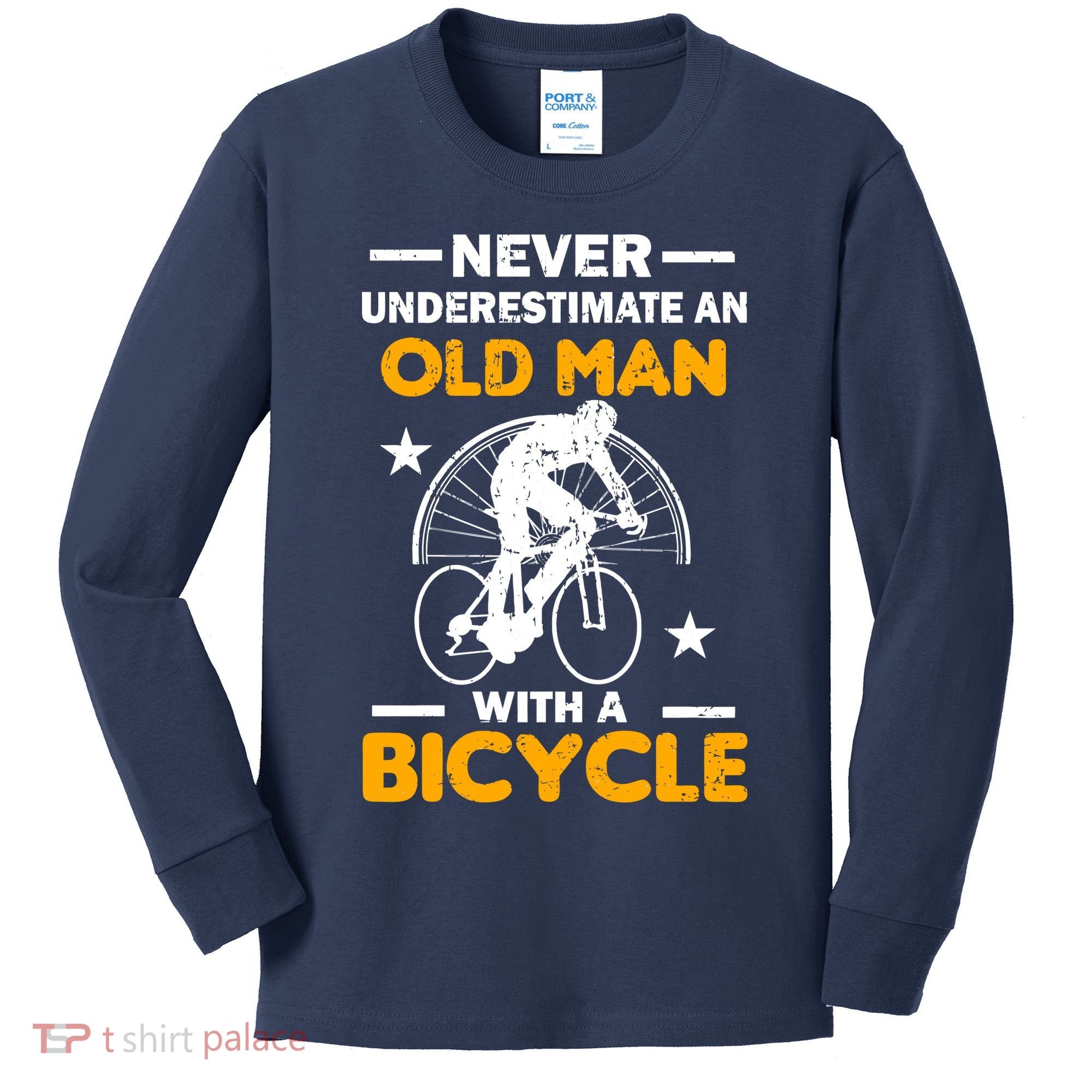 Never Underestimate An Old Man With A Bicycle Kids Long Sleeve Shirt