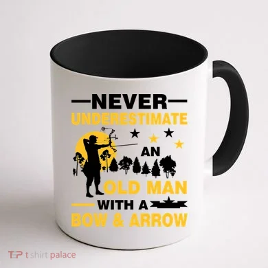 Never Underestimate An Old Man With A Bow & Arrow Coffee Mug back