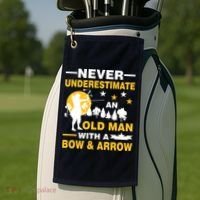 Never Underestimate An Old Man With A Bow & Arrow Golf Towel thumb 2
