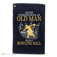 Never Underestimate An Old Man With A Bowling Ball Golf Towel thumb 0
