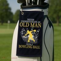 Never Underestimate An Old Man With A Bowling Ball Golf Towel thumb 2