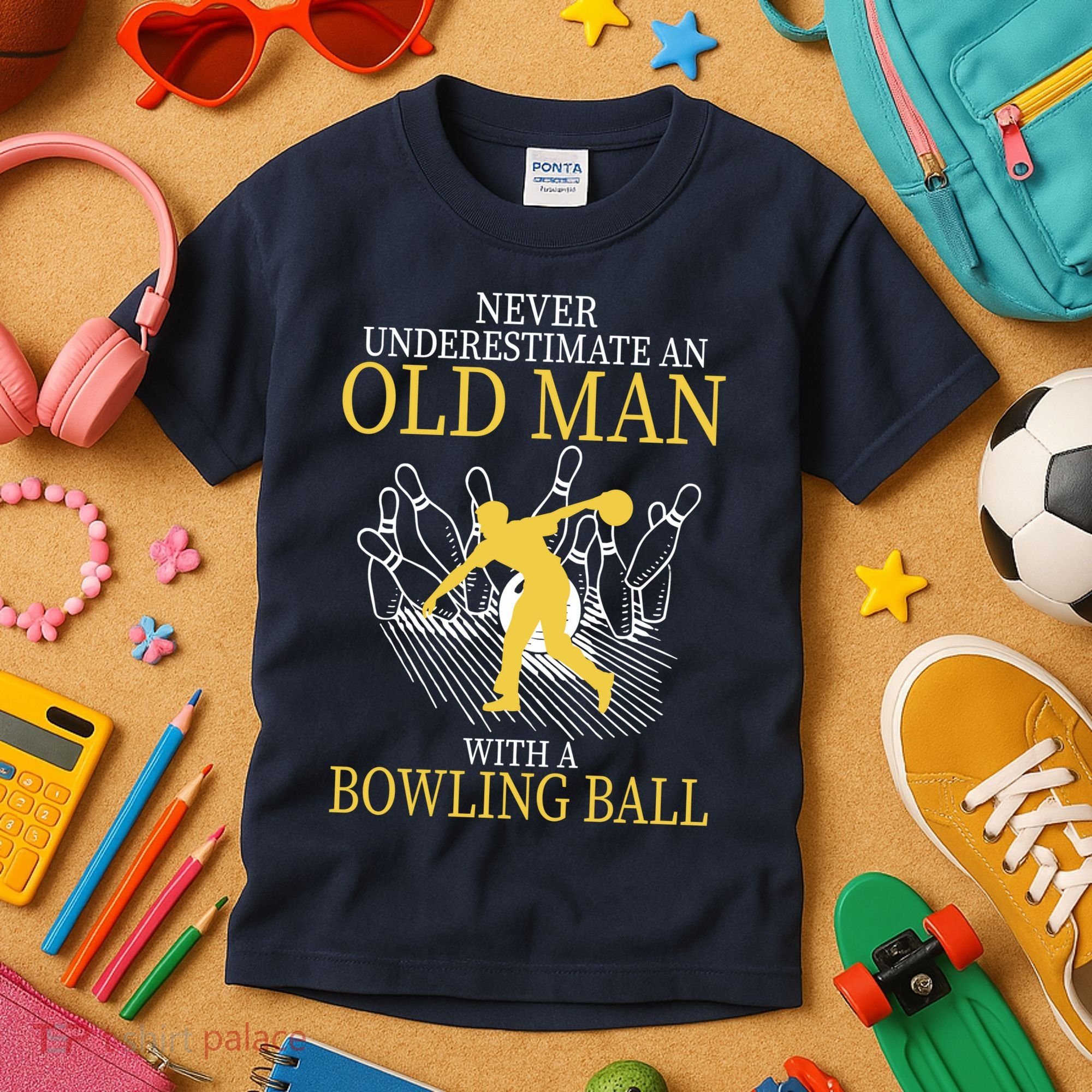 Never Underestimate An Old Man With A Bowling Ball Kids T-Shirt