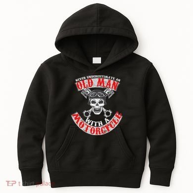 Never Underestimate An Old Man With A Motorcycle Kids Hoodie