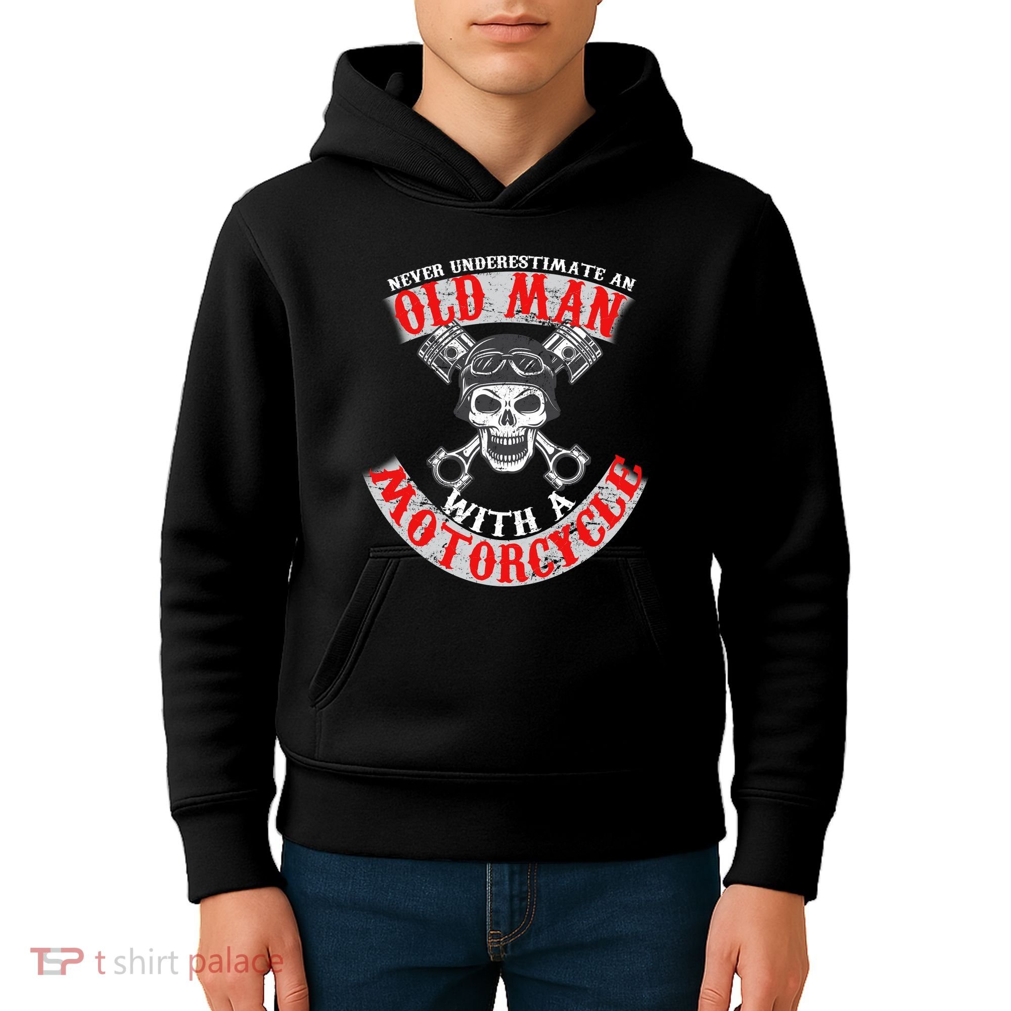 Never Underestimate An Old Man With A Motorcycle Kids Hoodie