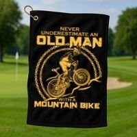 Never Underestimate An Old Man With A Mountain Bike Golf Towel thumb 1