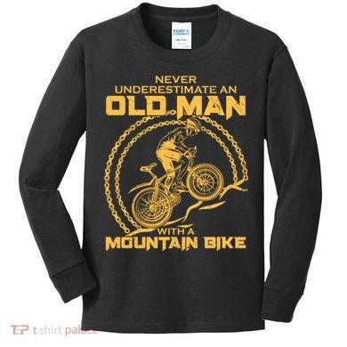 Never Underestimate An Old Man With A Mountain Bike Kids Long Sleeve Shirt
