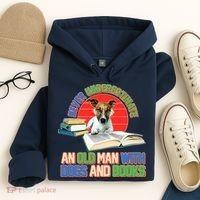 Never Underestimate An Old Man With Dogs And Books Hoodie thumb 4