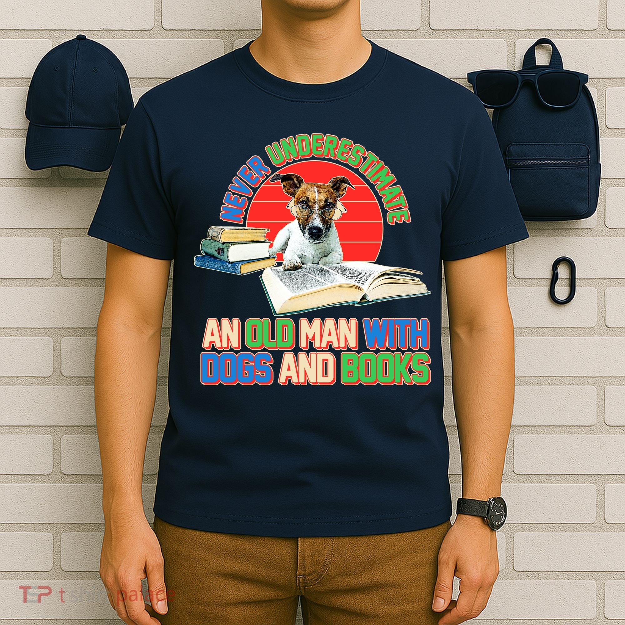 Never Underestimate An Old Man With Dogs And Books T-Shirt