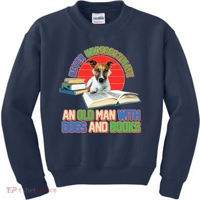 Never Underestimate An Old Man With Dogs And Books Kids Sweatshirt
