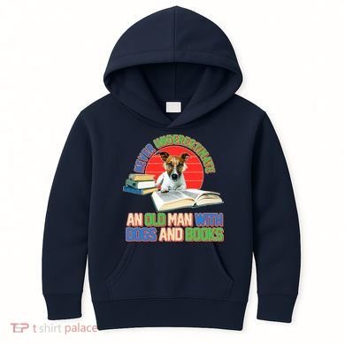 Never Underestimate An Old Man With Dogs And Books Kids Hoodie