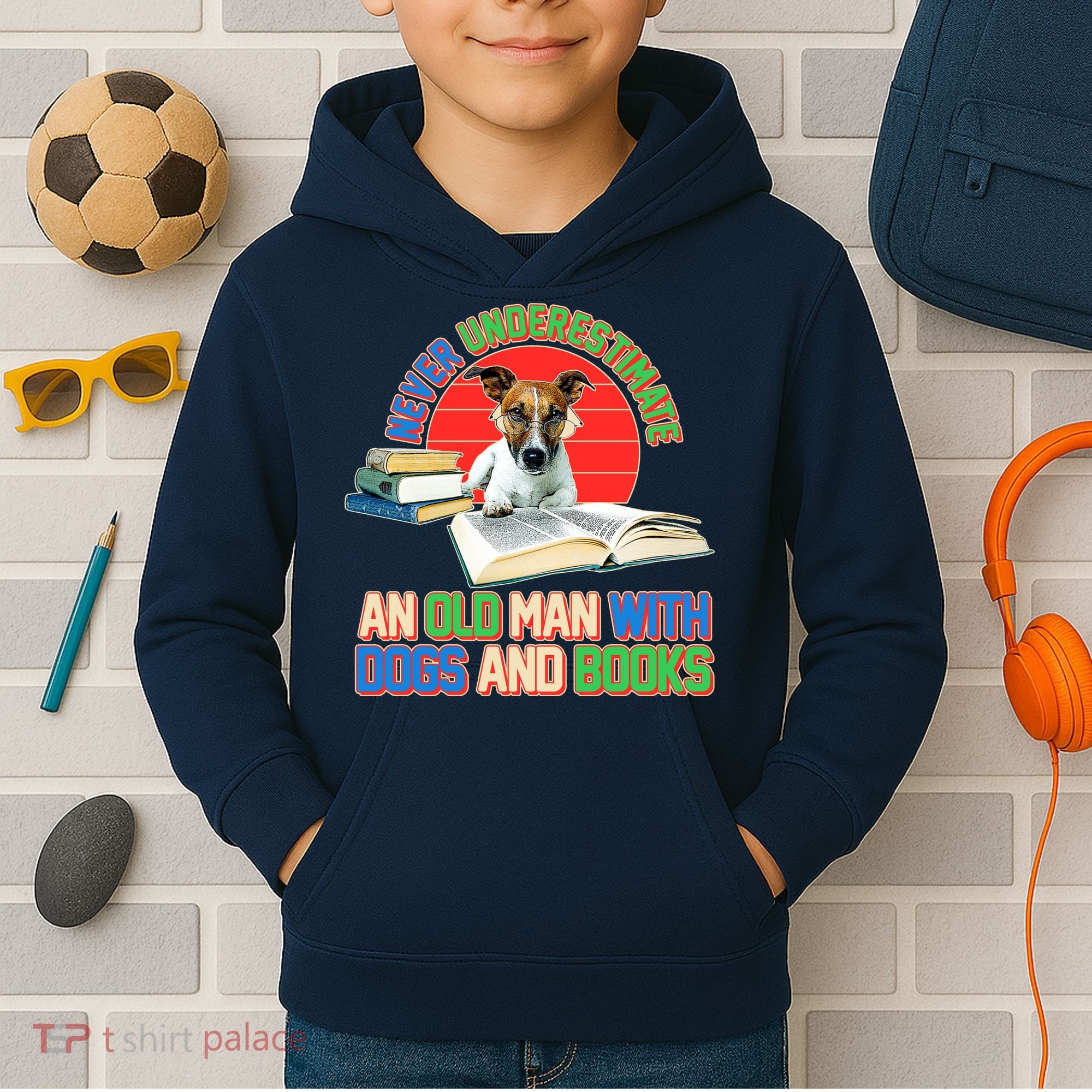 Never Underestimate An Old Man With Dogs And Books Kids Hoodie