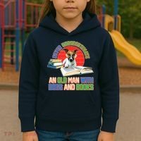 Never Underestimate An Old Man With Dogs And Books Kids Hoodie thumb 3