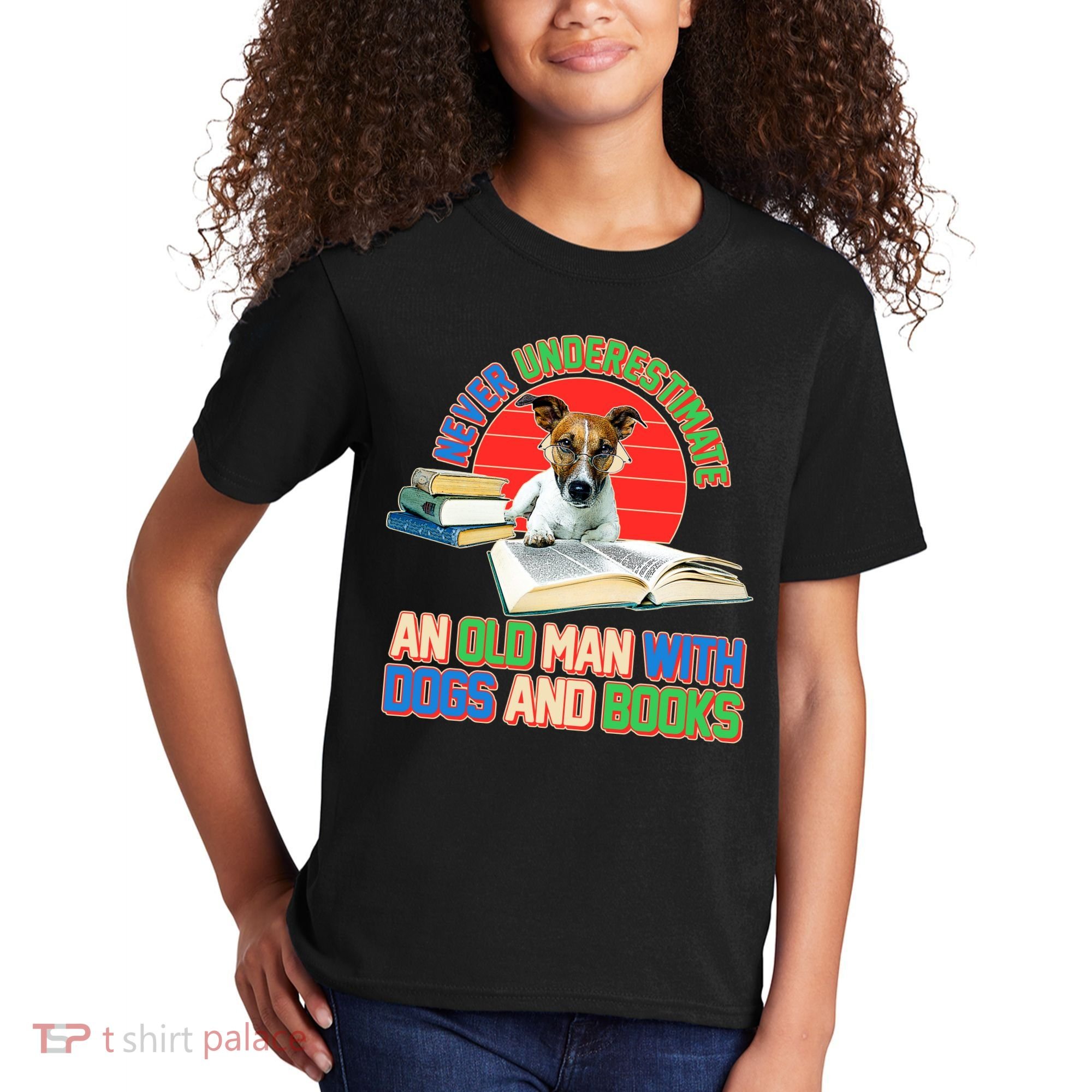 Never Underestimate An Old Man With Dogs And Books Kids T-Shirt