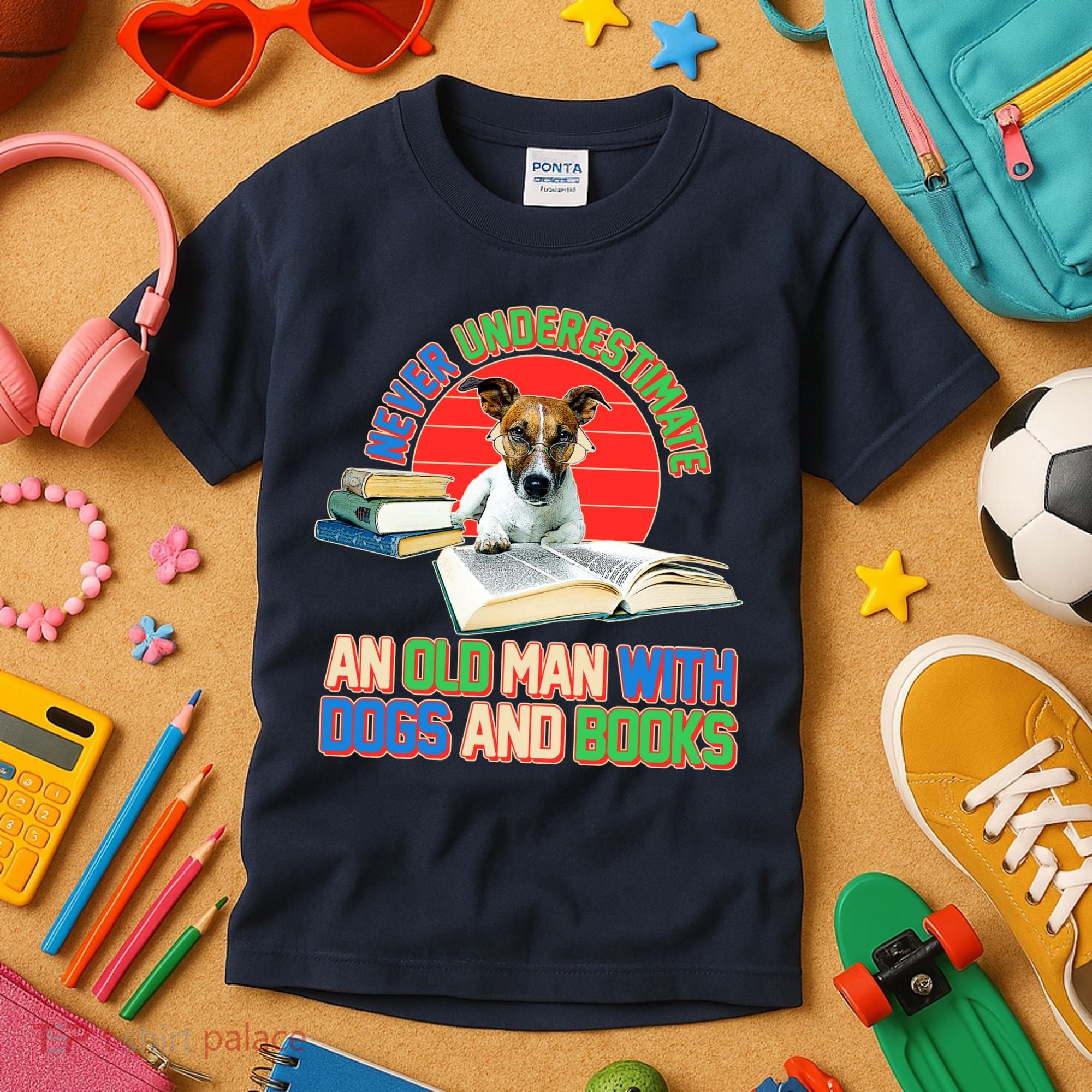 Never Underestimate An Old Man With Dogs And Books Kids T-Shirt