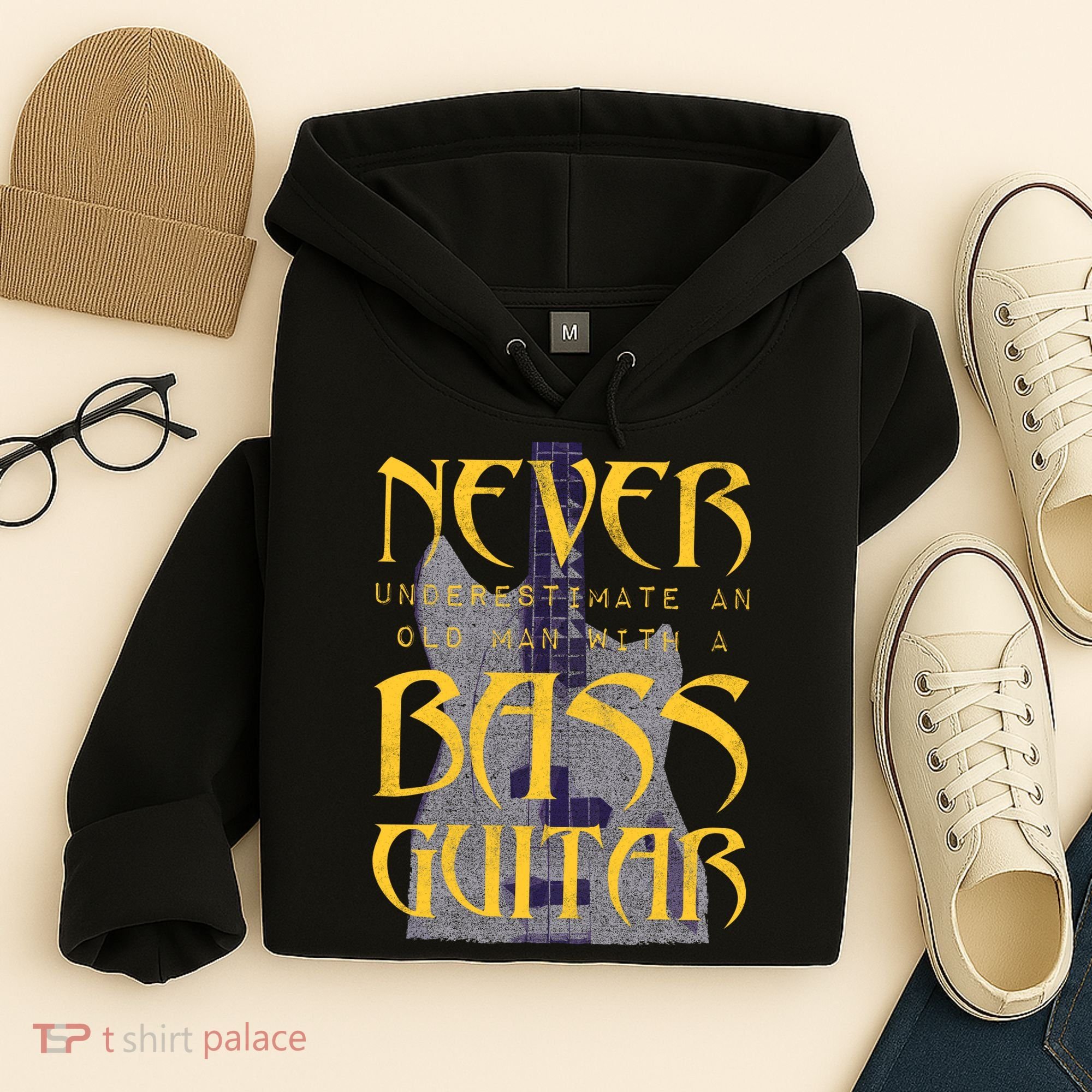 Never Underestimate Old Man With A Bass Guitar Hoodie