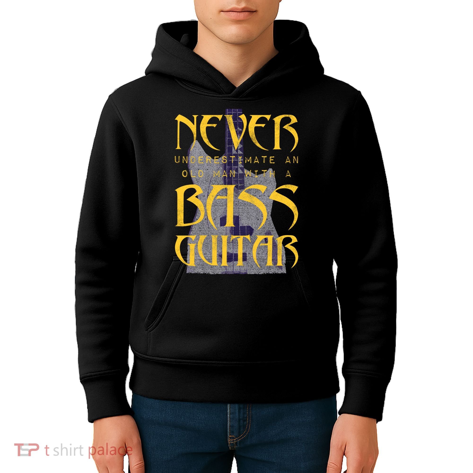 Never Underestimate Old Man With A Bass Guitar Kids Hoodie