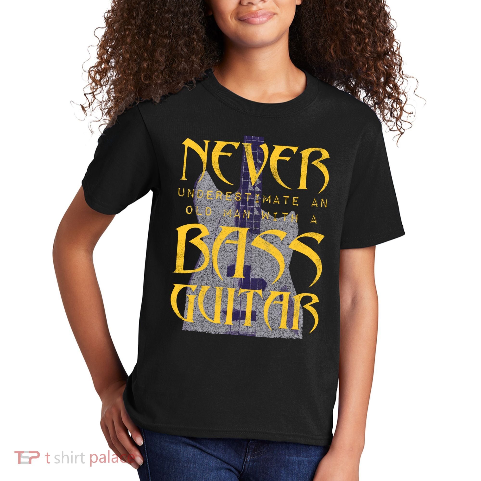 Never Underestimate Old Man With A Bass Guitar Kids T-Shirt