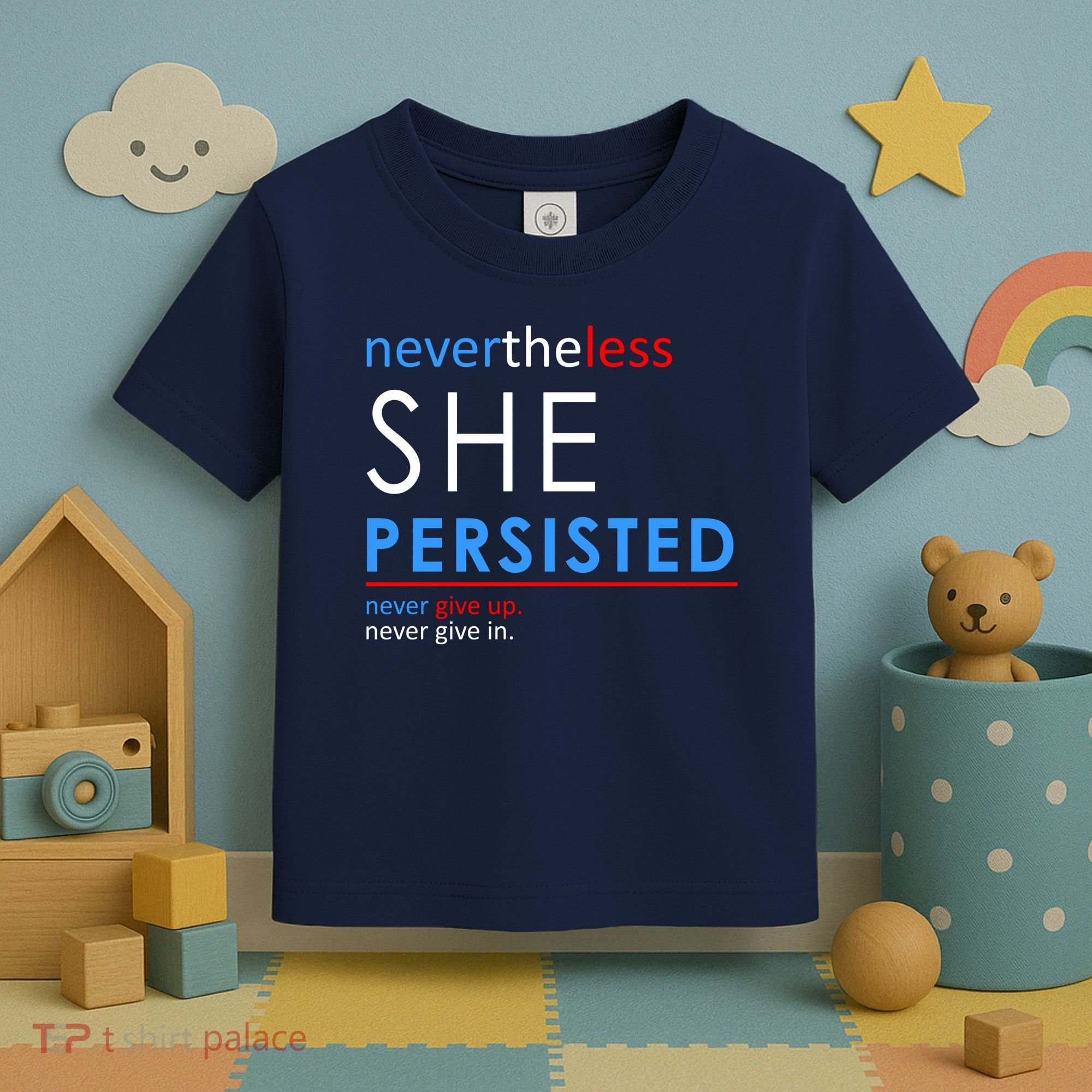 Nevertheless, She Persisted. Never Give Up. Never Give In. Feminist Toddler T-Shirt