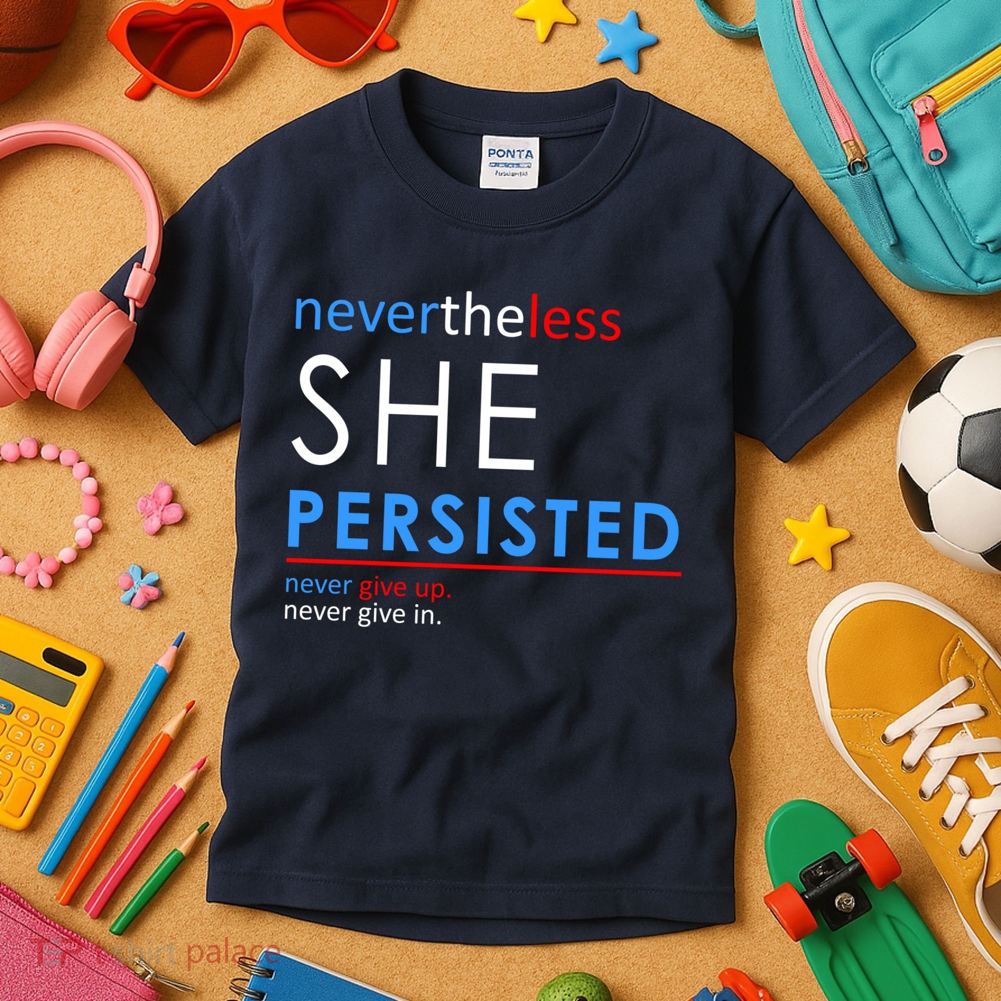 Nevertheless, She Persisted. Never Give Up. Never Give In. Feminist Kids T-Shirt
