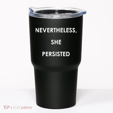 Nevertheless, She Persisted. Script Gold Glitter Print Tumbler