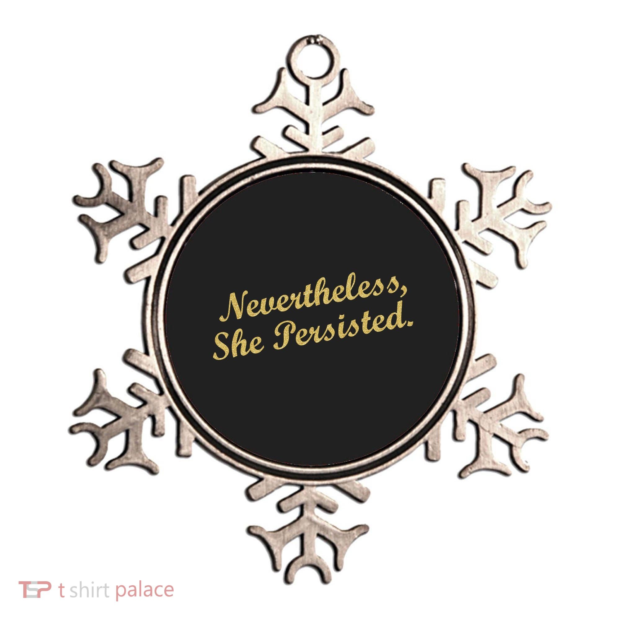 Nevertheless, She Persisted. Script Gold Glitter Print Ornament