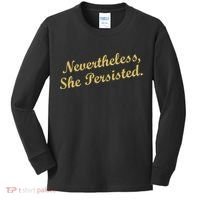 Nevertheless, She Persisted. Script Gold Glitter Print Kids Long Sleeve Shirt thumb 0