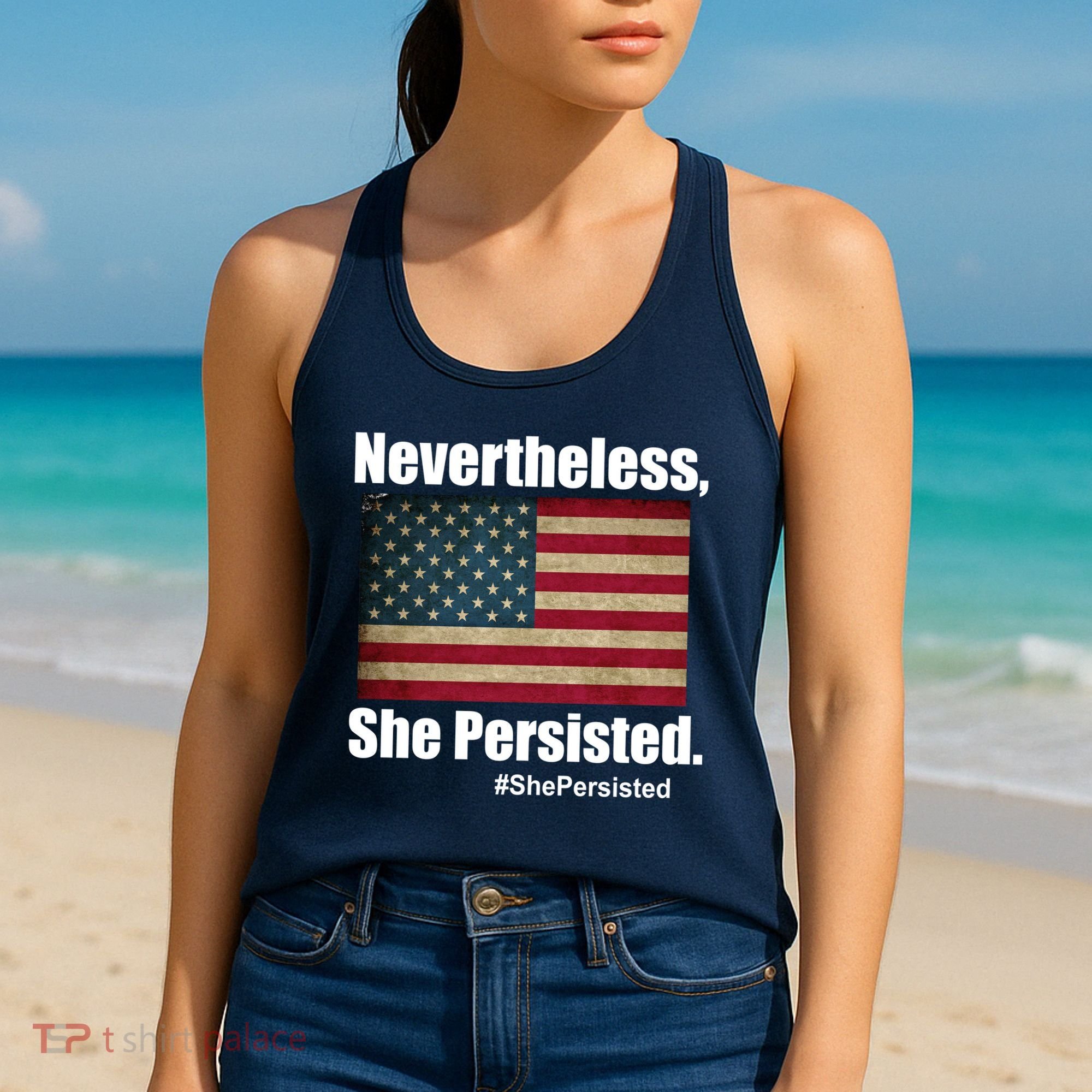 Nevertheless She Persisted American Flag Women's Tank Top