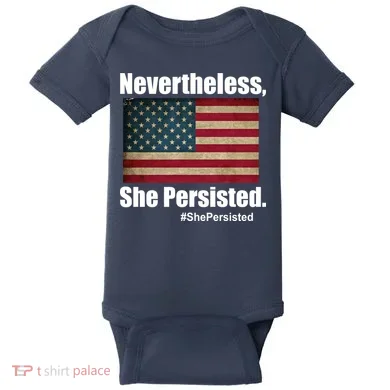 Nevertheless She Persisted American Flag Baby Bodysuit