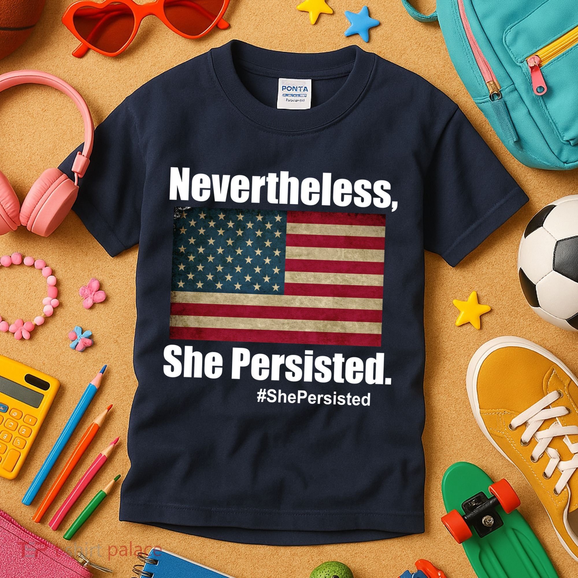 Nevertheless She Persisted American Flag Kids T-Shirt