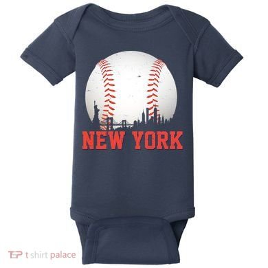 New York Skyline Baseball Sports Fan Baby Bodysuit
