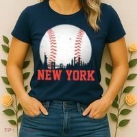 New York Skyline Baseball Sports Fan Women's T-Shirt thumb 2