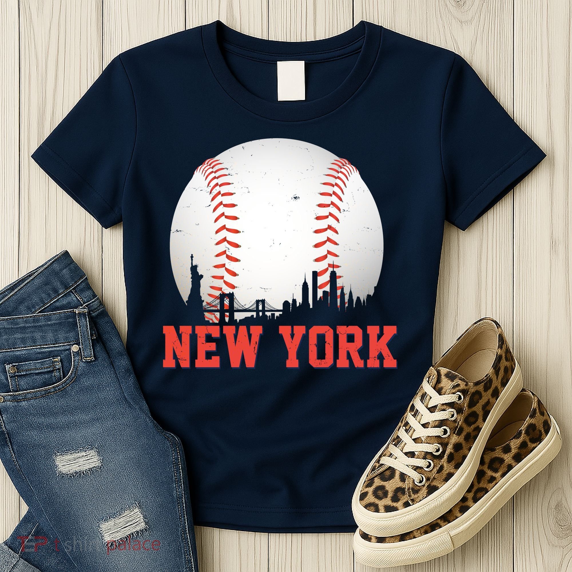 New York Skyline Baseball Sports Fan Women's T-Shirt