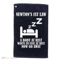 Newton's 1st Law Body At Rest Now Go Away Golf Towel thumb 0