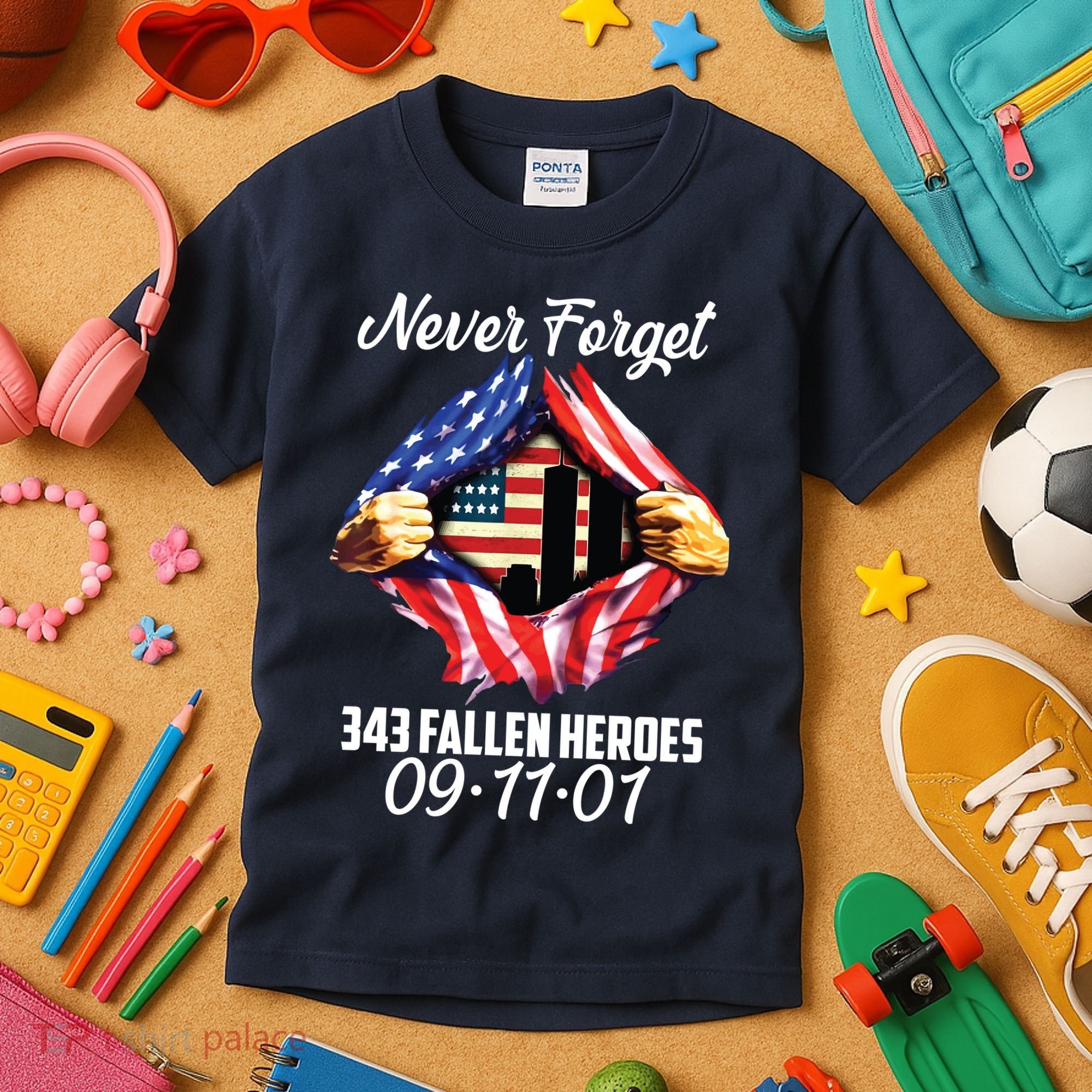 Never Forget 343 Fallen Heroes 091101 September 11 Kids T-Shirt