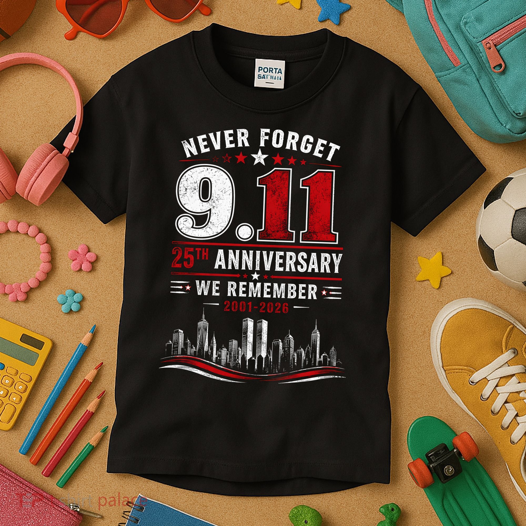 Never Forget 9.11 25th Anniversary We Remember 2001-2026 Kids T-Shirt