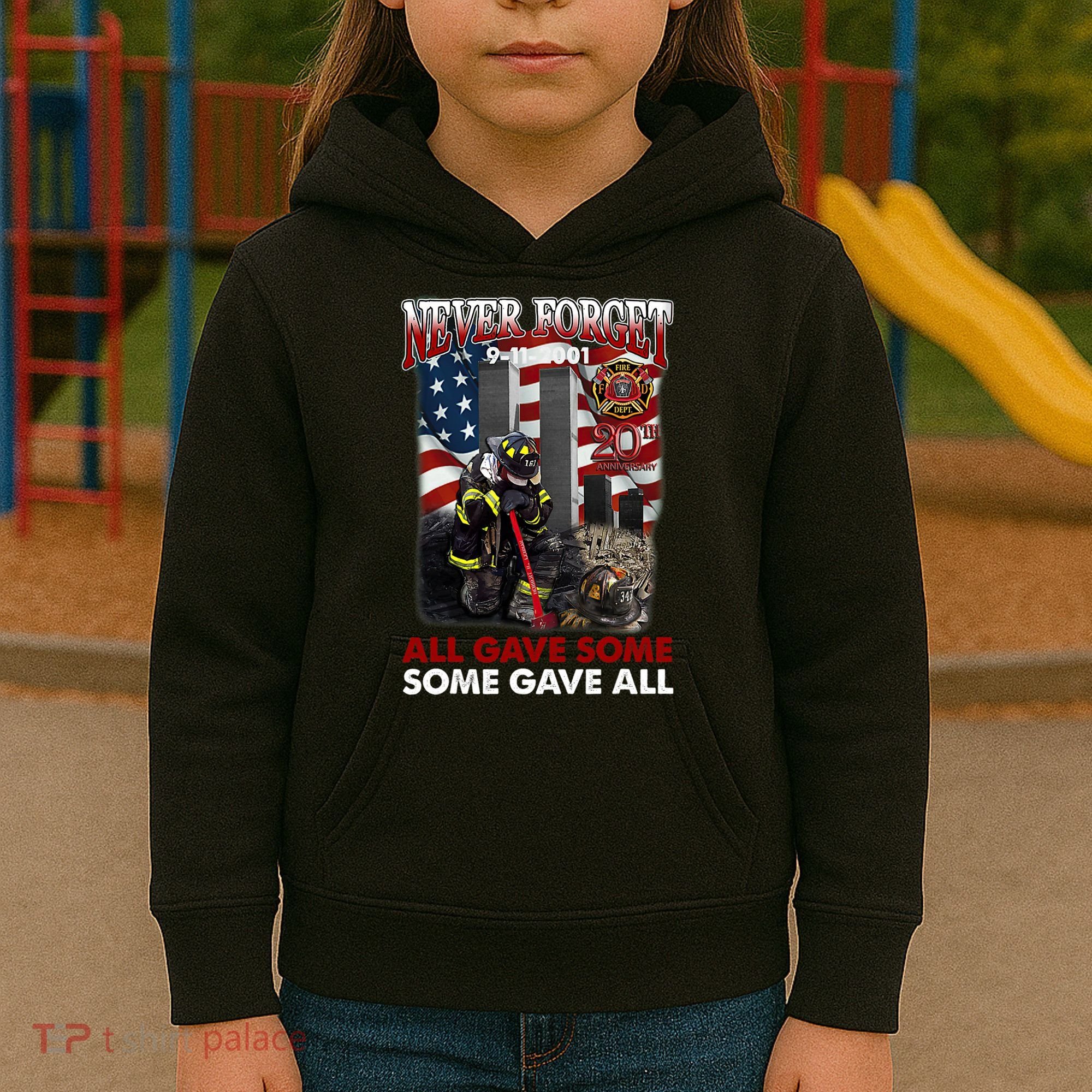 Never Forget 9112001 20th Anniversary Firefighters Gift Kids Hoodie