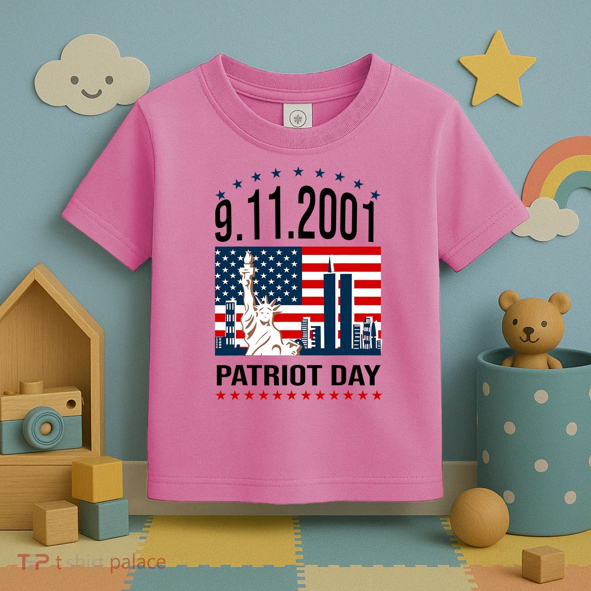 Never Forget 9/11/2001 American Flag Patriotic Memorial Day Toddler T-Shirt