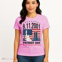 Never Forget 9/11/2001 American Flag Patriotic Memorial Day Women's T-Shirt thumb 4
